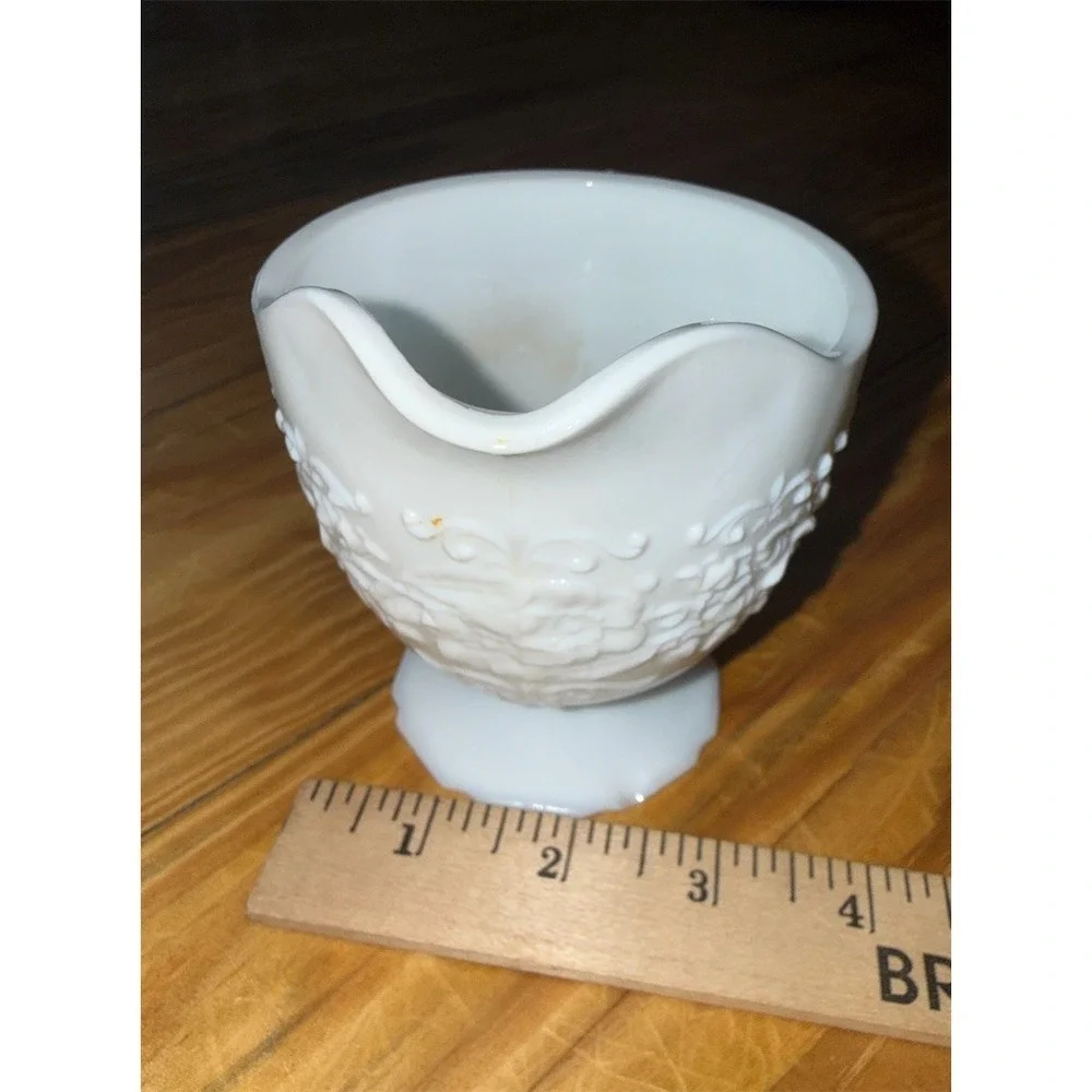 Indiana Glass Orange Blossom Creamer Pitcher White Footed‎ Embossed Floral